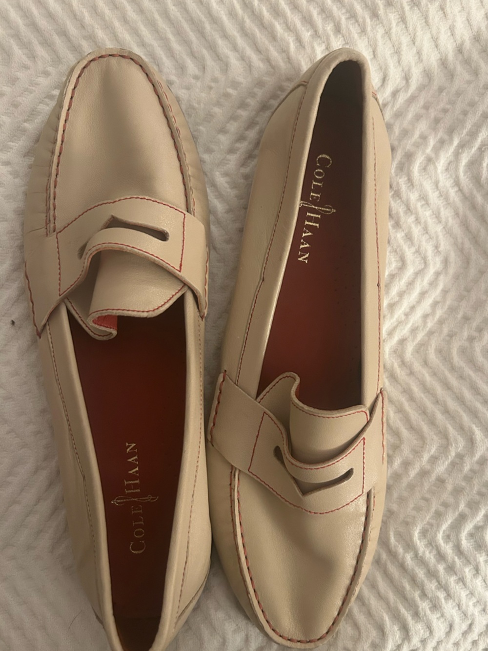 Cole Haan Ivory Leather Penny Loafers